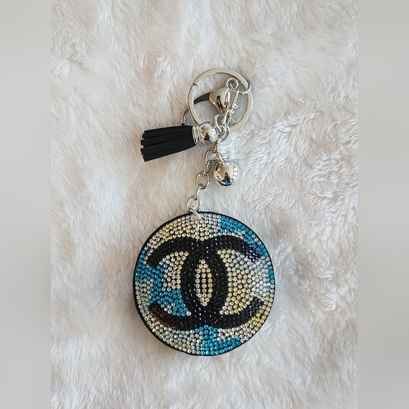 None Accessories - Blue Yellow Silver Rhinestone Logo Keychain Bag Charm